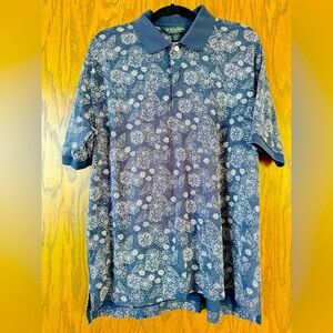 Brooks Brothers Polo Shirt Pima Cotton Golf Navy Floral Seashell Print Men’s L